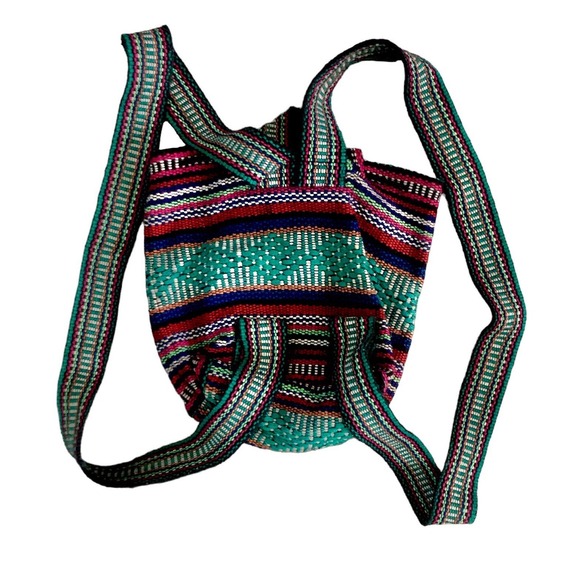 Artesanias Pinzon Backpack Bag Multicolor Boho Woven Baja Travel Vacation Mexico - Picture 2 of 13